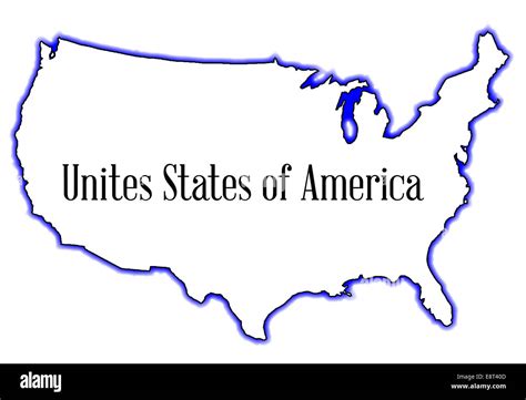 Outline map of the USA over a white background Stock Photo - Alamy