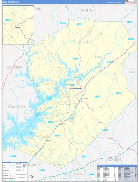 Hall County, GA Zip Code Wall Map Basic Style by MarketMAPS - MapSales