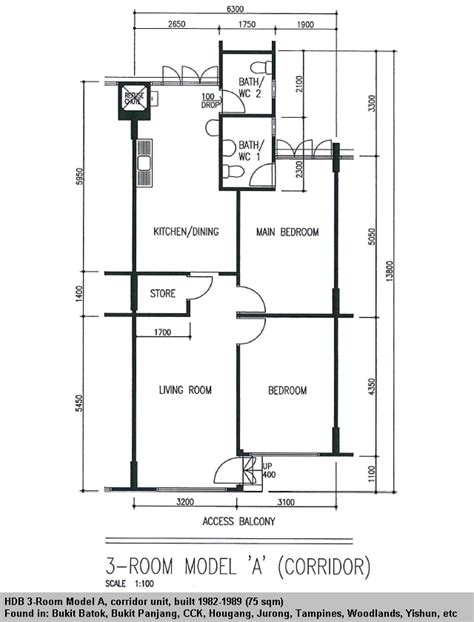 HDB 3-Room Model A flat (75 sqm) | House plans, Room planning, 3 bedroom home floor plans