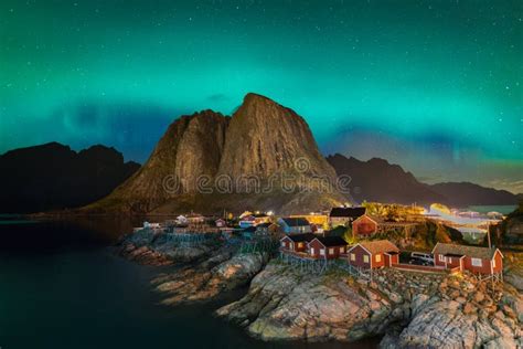 Northern Lights Aurora Borealis with Classic View of the Fisherman S Village of Hamnoy, Near ...