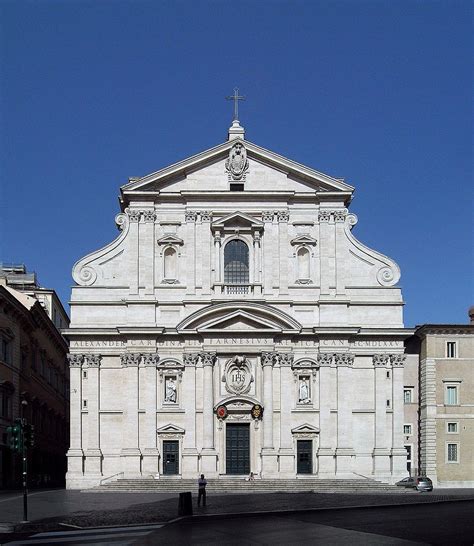 The "first truly Baroque façade" at the Church of the Gesù in Rome, Italy.