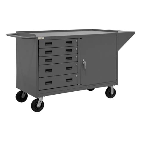 Mobile Bench Cabinet, 1 Shelf, 5 Drawers, 24-1/4 x 66-1/8 x 37-3/4 ...