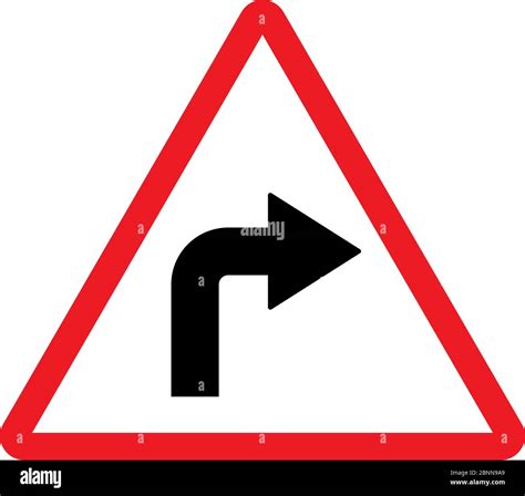 Right turn traffic sign vector illustration. Red triangle post. Roadways traffic warning symbol ...