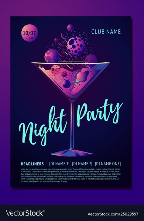 Cocktail party poster for a night club futuristic vector image on ...