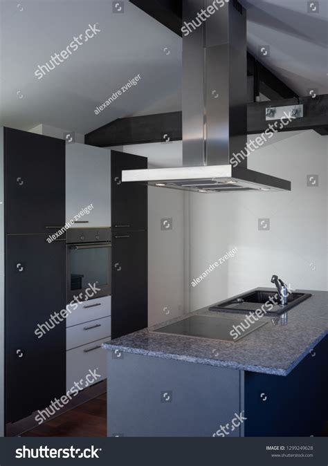 Modern Kitchen Island Renovated Apartment Dark Stock Photo 1299249628 ...