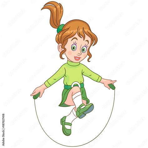 Kids Leisure Activities. Cartoon girl jumping with skipping rope ...