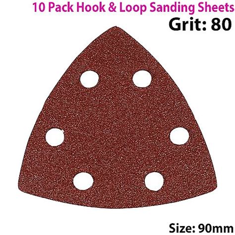 QTY 10 90mm 80 Grit Triangle Sander Sheets Delta Hook & Loop Sanding ...