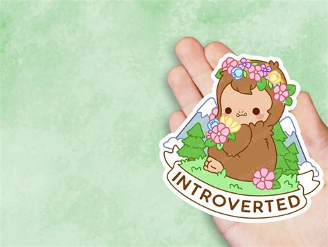 Introverted Bigfoot Cute Kawaii Vinyl Sticker Laptop Sticker Water Bottle Sticker Waterproof ...