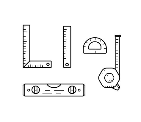 Construction level, ruler, roulette centimeter. Doodle set of measuring tools, vector ...