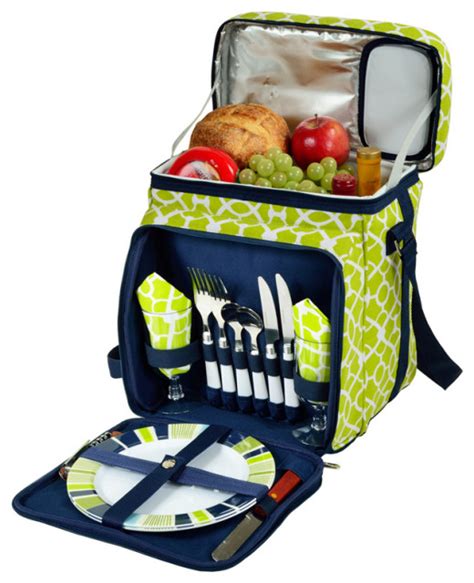 Picnic Basket/Cooler Equipped For 2, Trellis Green - Contemporary - Picnic Baskets - by ...