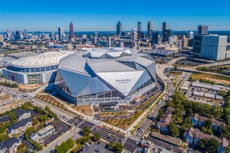 Drone Photograph of the Mercedes Benz-Stadium in Atlanta, Georgia - Adam Goldberg Photography