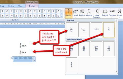 How to type a small fraction in Word 2007 equation editor? - Super User