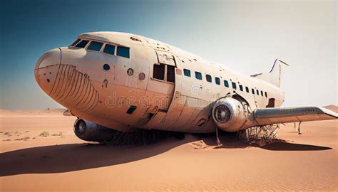 Abandoned Aircraft in Sand Desert Stock Illustration - Illustration of ...