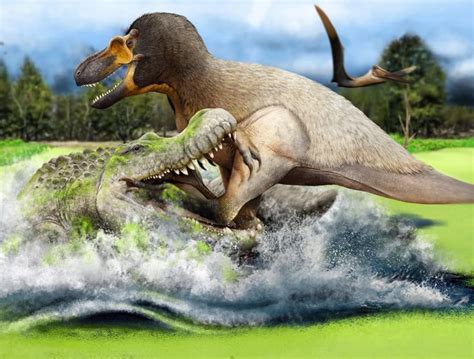 Appalachiosaurus being attacked by a Deinosuchus.Artwork by DastardlyDilong (Joshua N. Tedder ...