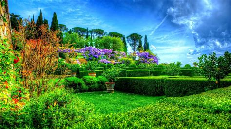 Download Garden HDR Grass Bush Tree Green Park Nature Spring HD Wallpaper