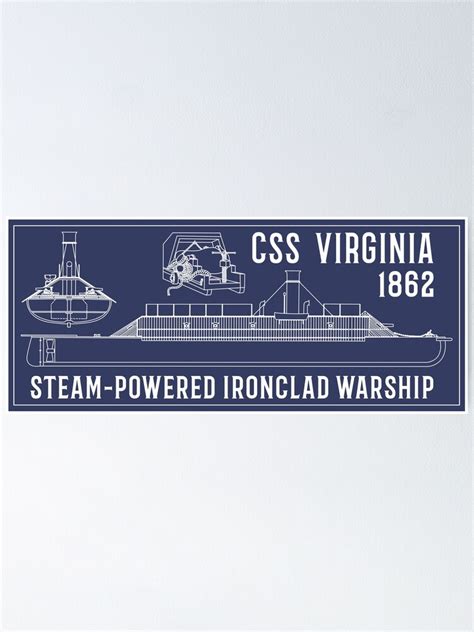 "CSS Virginia 1862 Steam Powered Ironclad Warship Ship Blueprint Diagram Gift" Poster for Sale ...