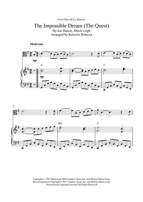 The Impossible Dream (the Quest) (arr. Kaiserin Rebecca) Sheet Music ...