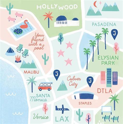 Map of Los Angeles by Sara Nicely #mapdesign #mapillustration #maps # ...