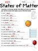 States of Matter Worksheet by math and science lover | TPT