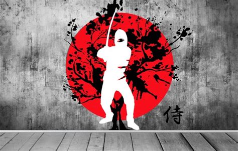 Japan Flag Japanese Warrior Samurai Modern Wallpaper Blossom - Etsy