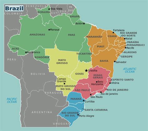 Large Brazil regions map | Brazil | South America | Mapsland | Maps of the World