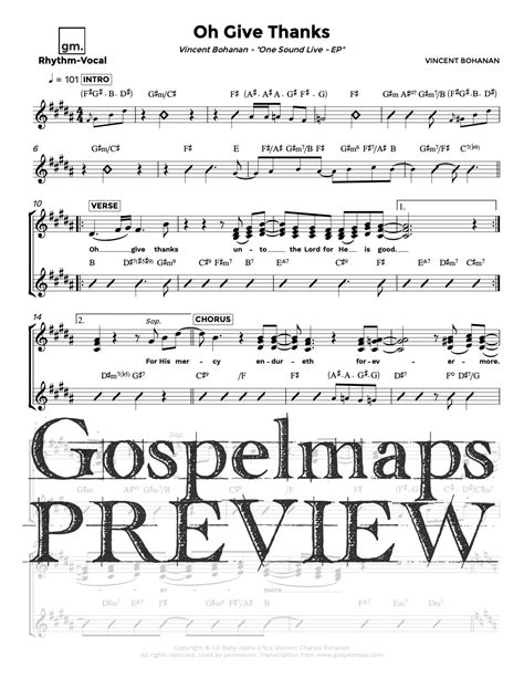 Gospelmaps | Oh Give Thanks - Vincent Bohanan, One Sound Live - EP | Rhythm, Vocal, and Chord Charts