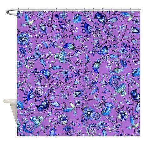 Purple and Blue Floral Shower Curtain on CafePress.com Floral Shower Curtains, Custom Shower ...