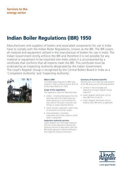 Indian Boiler Regulations (IBR) 1950 - Lloyd's Register