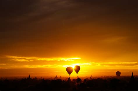 Silhouette photo of hot air balloons during sunset, bagan HD wallpaper ...