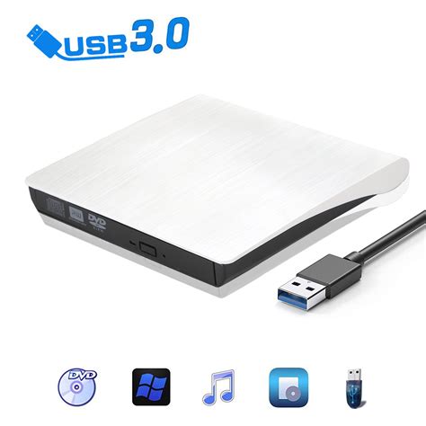 TSV External CD Drive, USB 3.0 Portable CD/DVD +/-RW Drive Slim DVD/CD ROM Rewriter Burner ...