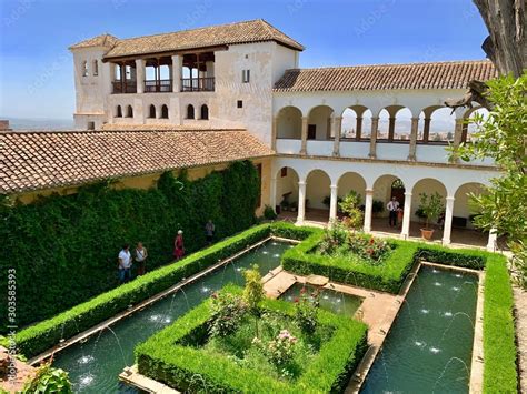 Detailed view to gardens in Alhambra palace Stock Photo | Adobe Stock