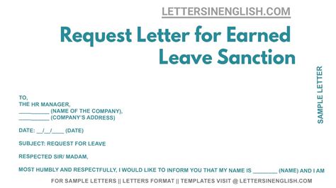 Request Letter For Earned Leave Sanction - Sample Letter of Request for ...