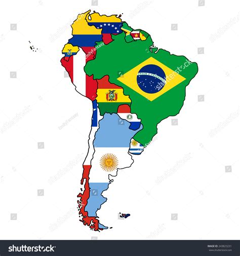 South America Flag Map All Countries Stock Vector 243823231 - Shutterstock