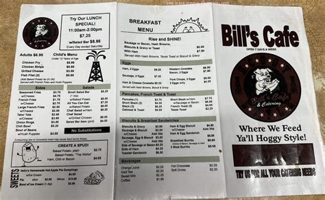 Menu at Bill's Cafe, Mannsville