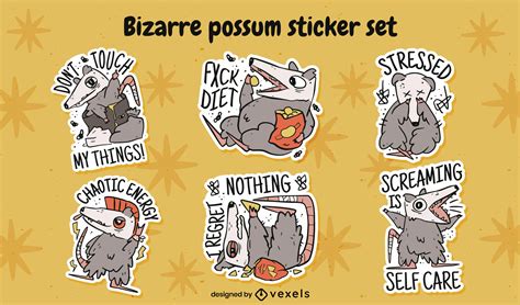 Funny Possum Animal Cartoon Sticker Set Vector Download