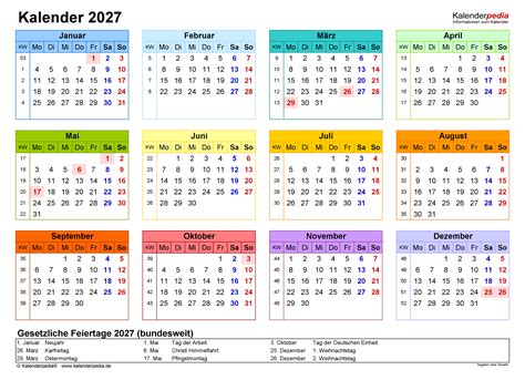 Kalender 2027 zum Ausdrucken in Excel - 19 Vorlagen (kostenlos)