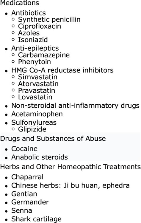 Medications, illicit drugs and herbs reported to cause elevation in... | Download Table