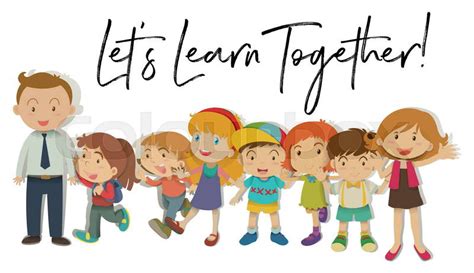 Teachers and students with word let's learn together illustration ...