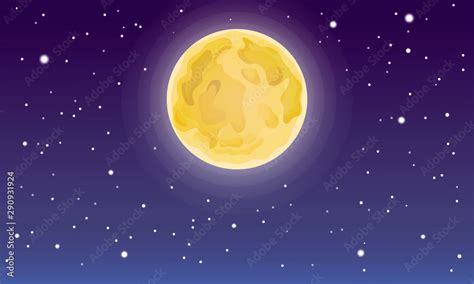 Cartoon full moon on dark starry night sky. starry and moon night ...