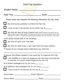 Field Trip Checklist by Works of Heart | Teachers Pay Teachers