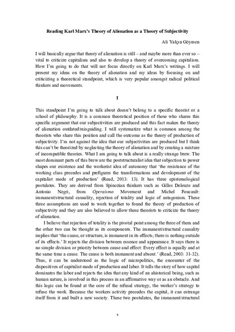 (PDF) Reading Karl Marx's Theory of Alienation as a Theory of Subjectivity | Ali Yalçın Göymen ...