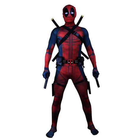 2018 Deadpool Costume Adult Man Spandex Lycra Zentai Bodysuit Halloween Cosplay Suit Belt ...