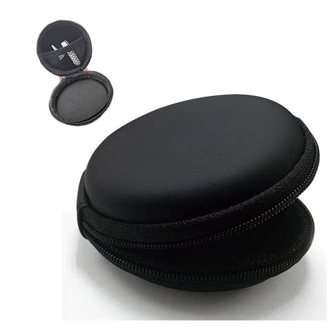 Portable Case for Headphones Case Mini Zippered Round Storage Hard Bag Headset Box for Earphone ...