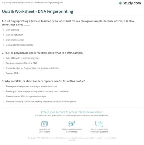 Quiz & Worksheet - DNA Fingerprinting | Study.com