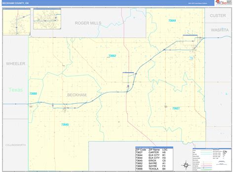 Beckham County, OK Zip Code Wall Map Basic Style by MarketMAPS