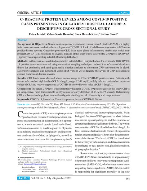 (PDF) C- REACTIVE PROTEIN LEVELS AMONG COVID-19 POSITIVE CASES ...