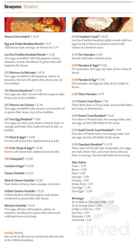 Los Dos Potrillos menu in Centennial, Colorado, USA