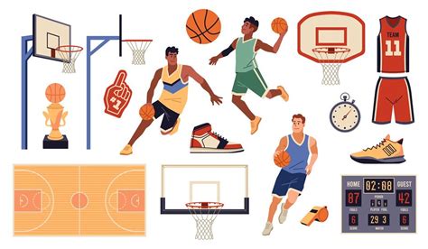 Basketball elements. Cartoon sport objects and group of players in uni By YummyBuum | TheHungryJPEG