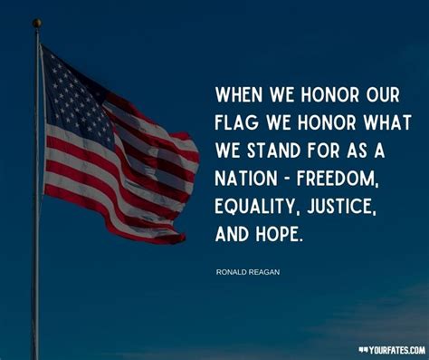 an american flag flying in the wind with a quote from ronald reagan on it that says, when we ...