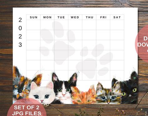 Cat Calendar Printable Cat Planner Blank Cat Calendar - Etsy